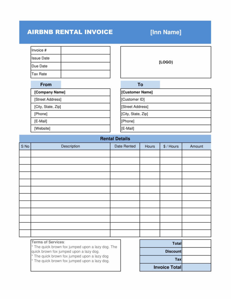 AirBNB Rental Invoice Template