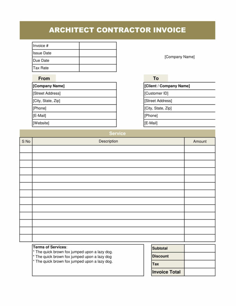 Architect Contractor Invoice Template