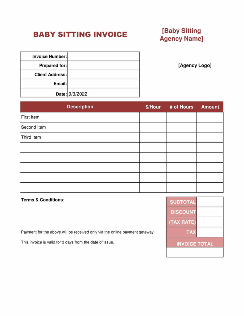 Baby Sitting Invoice Template