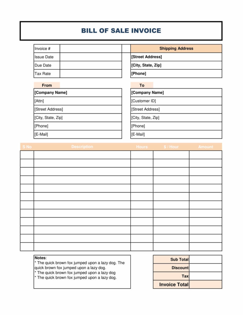 Bill of Sale Invoice Template