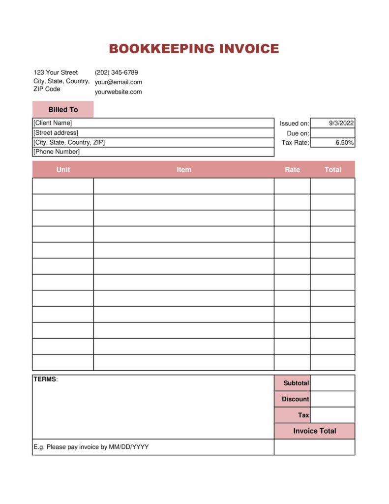 Book keeping Invoice Template