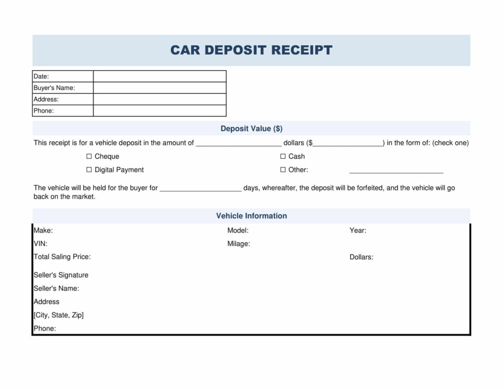 Car Deposit Receipt Template