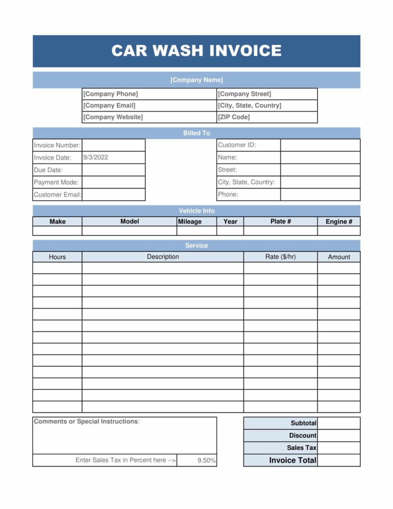 Car Wash Invoice Template