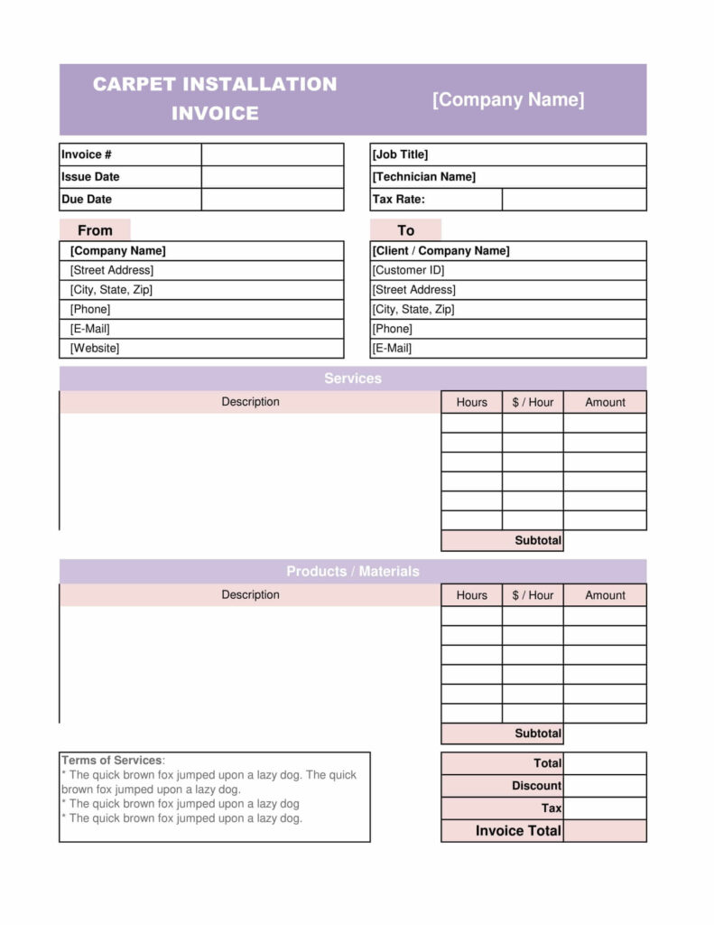 Carpet Installation Invoice Template