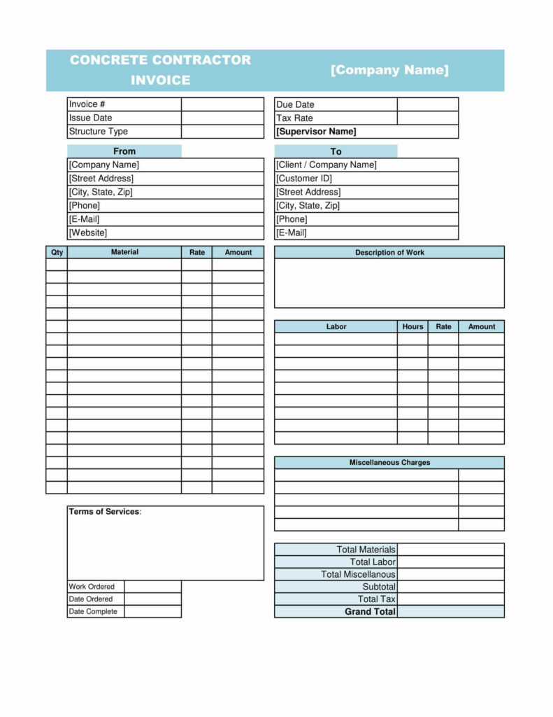 Concrete Contractor Invoice Template