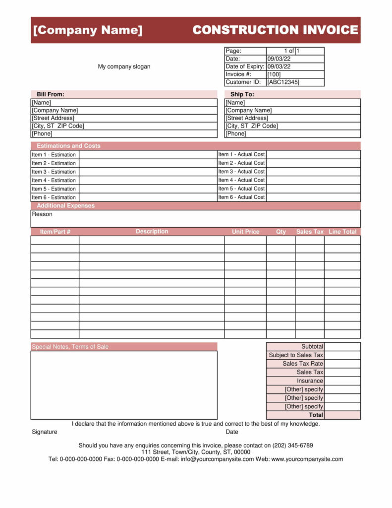 Construction Invoice Template