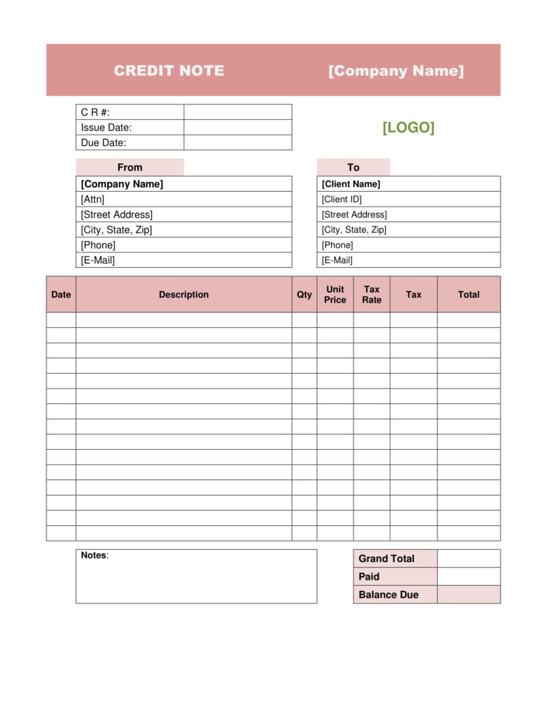 Credit Note Template