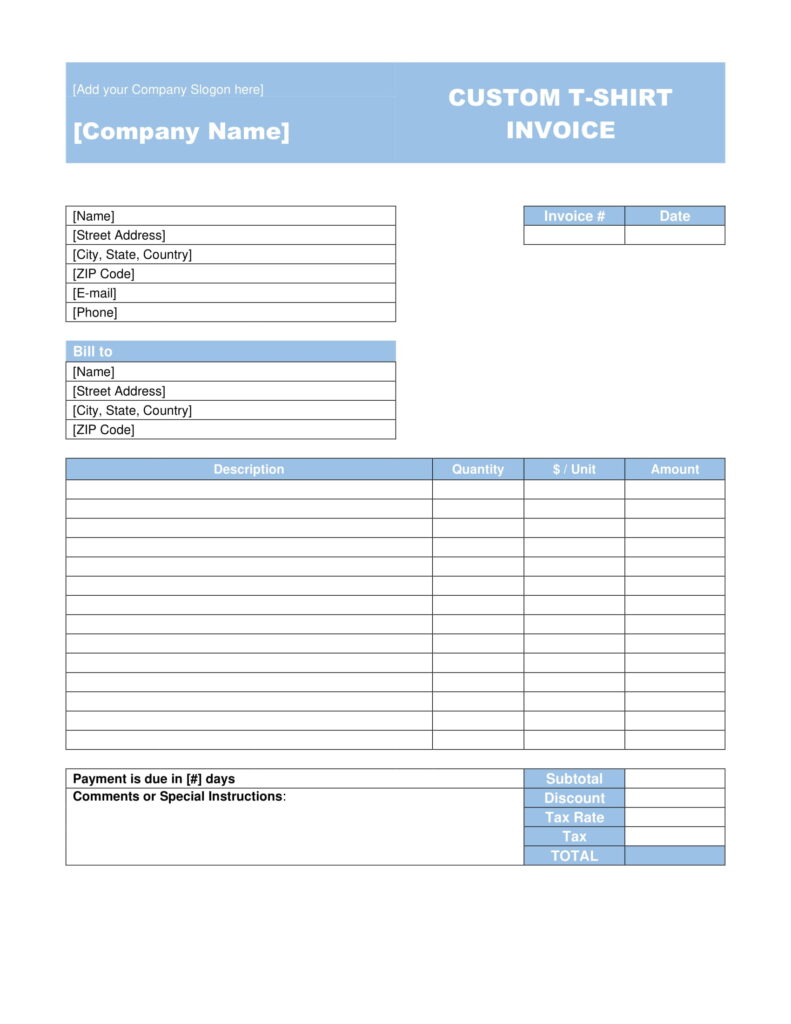 Custom T-shirt Invoice Template