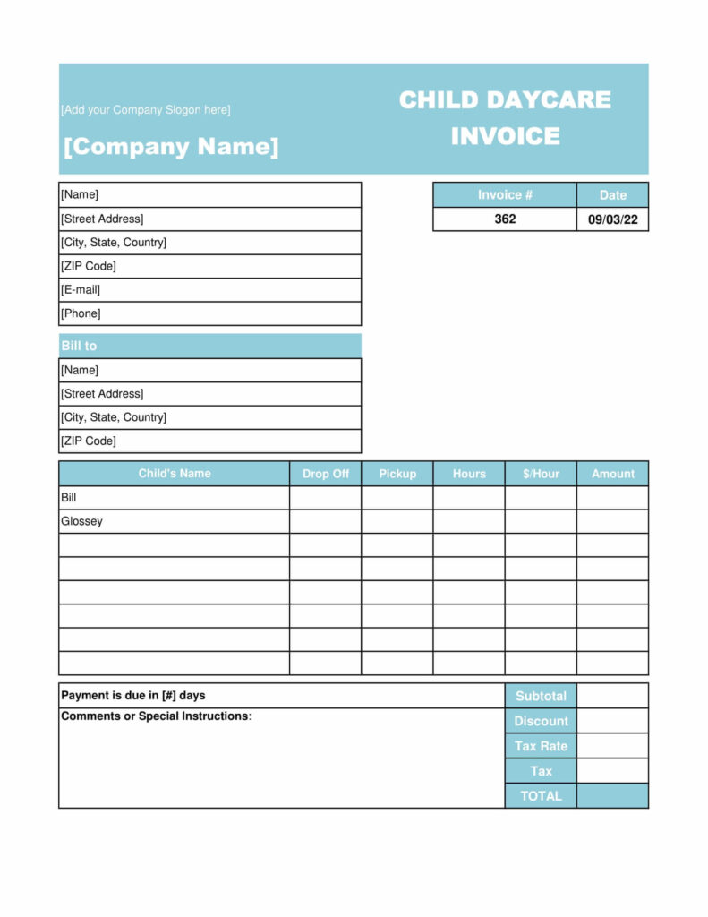 Day Care Invoice Template