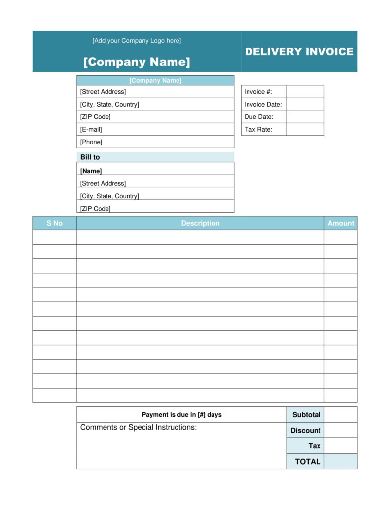 Delivery Blank Invoice Template