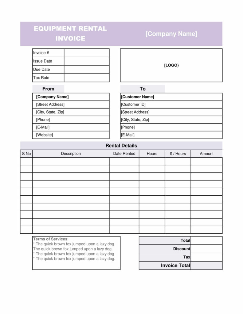 Equipment Rental Invoice Template