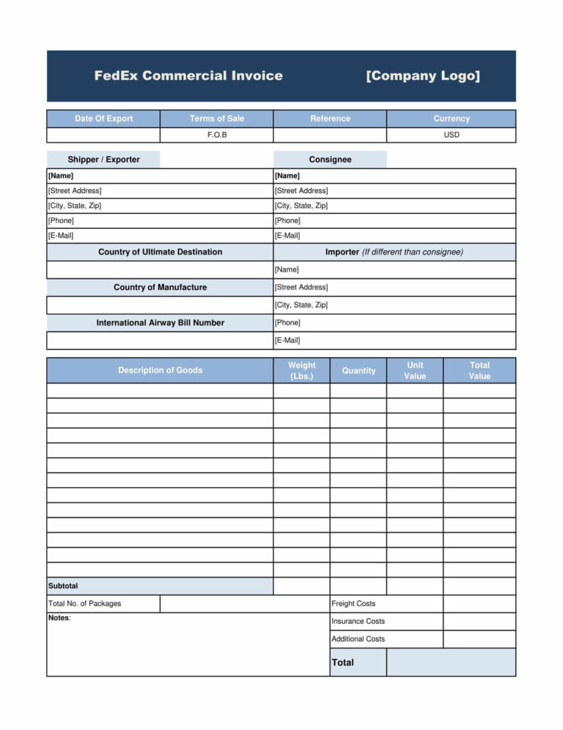 FedEx Commercial Invoice Template