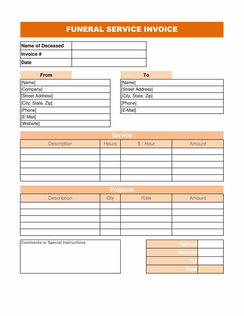 Funeral Service Invoice Template