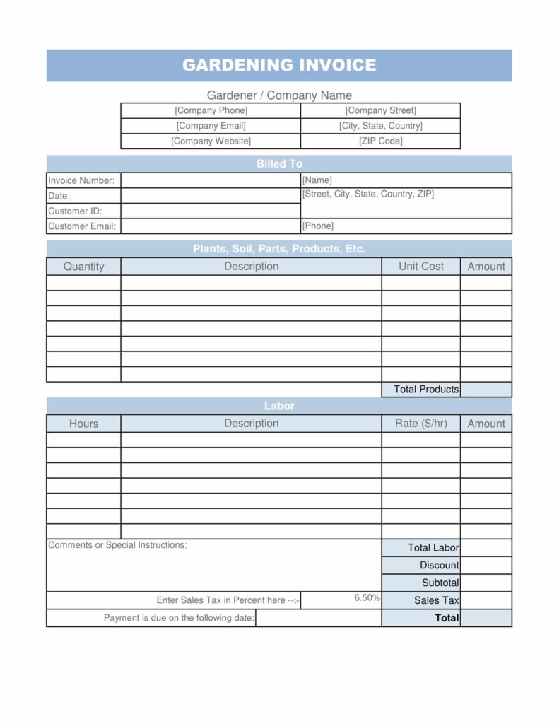 Gardening Invoice Template