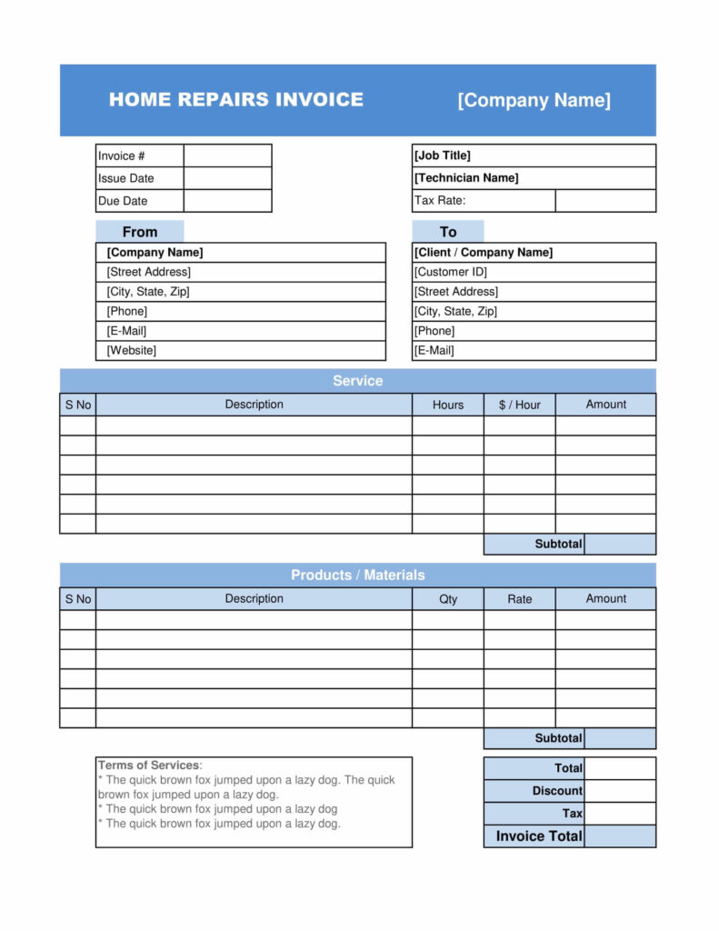 Home Repair Invoice Template