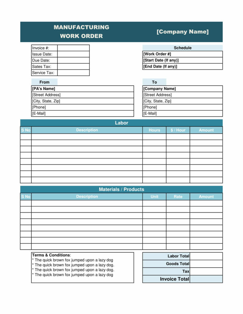 Manufacturing Work Order Template