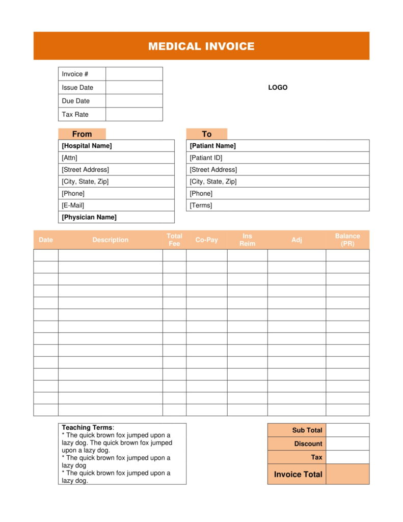 Medical Bill Invoice Template