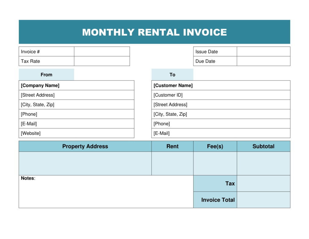 Monthly Rental Invoice Template