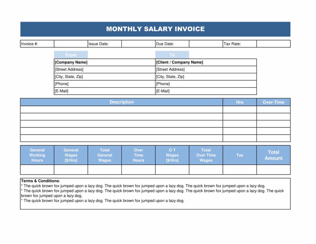 Monthly Salary Invoice Template