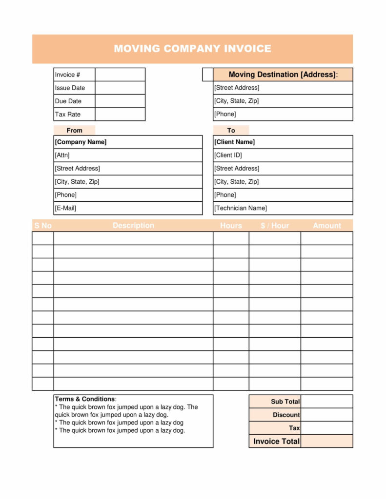 Moving Company Invoice Template