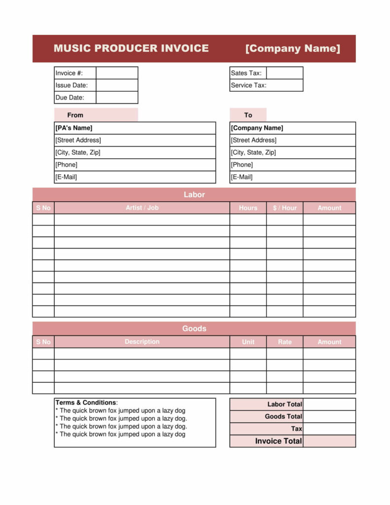 Music Producer Invoice Template