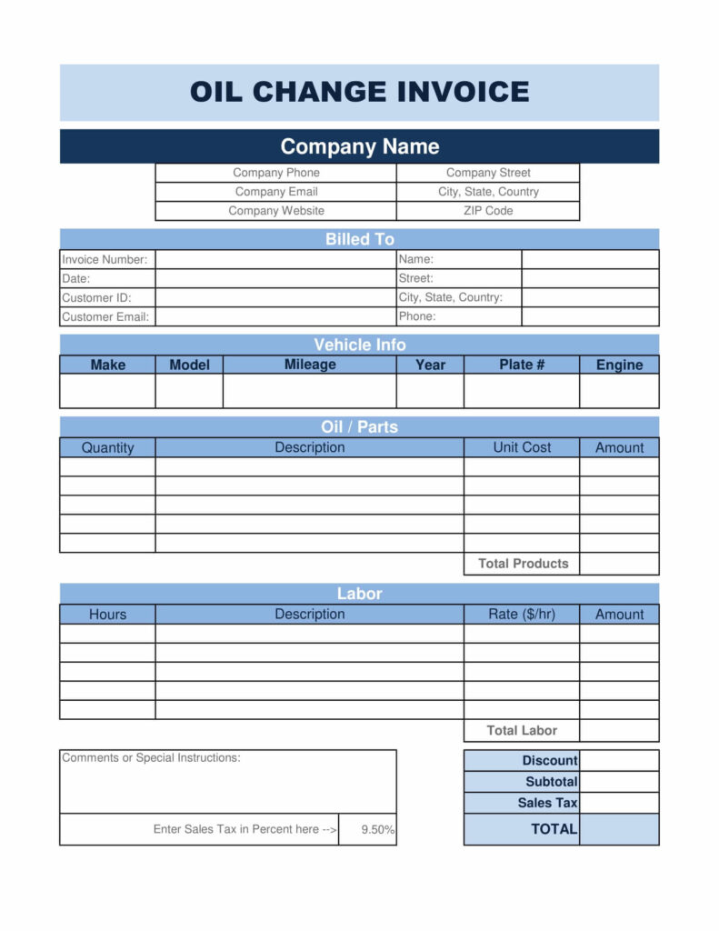 Oil Change Invoice Template