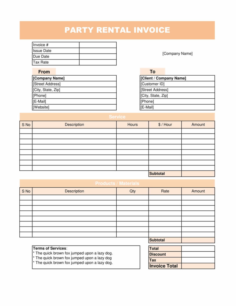 Party Rental Invoice Template