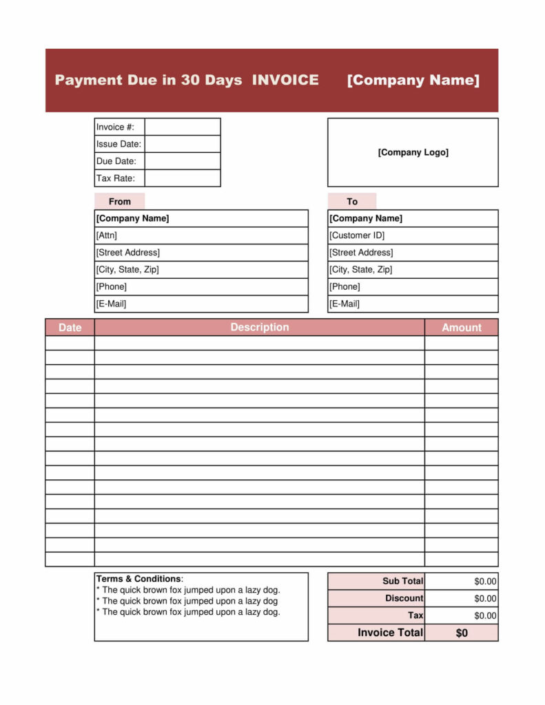 Payment Due in 30 Days Invoice Template