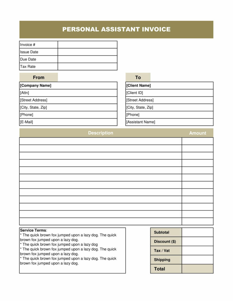 Personal Assistant Invoice Template