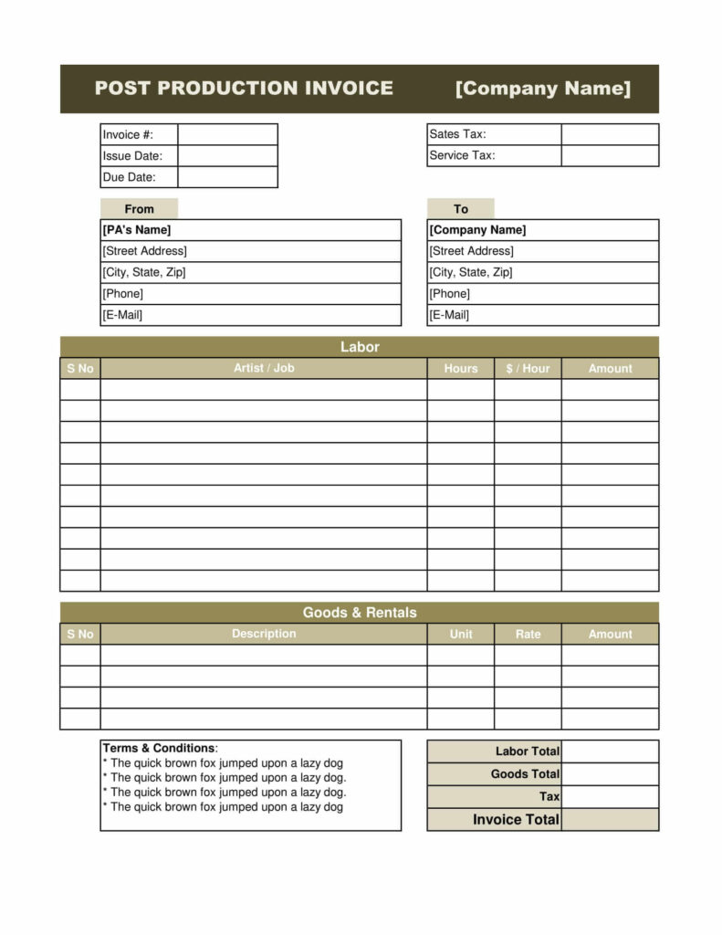 Post Production Invoice Template