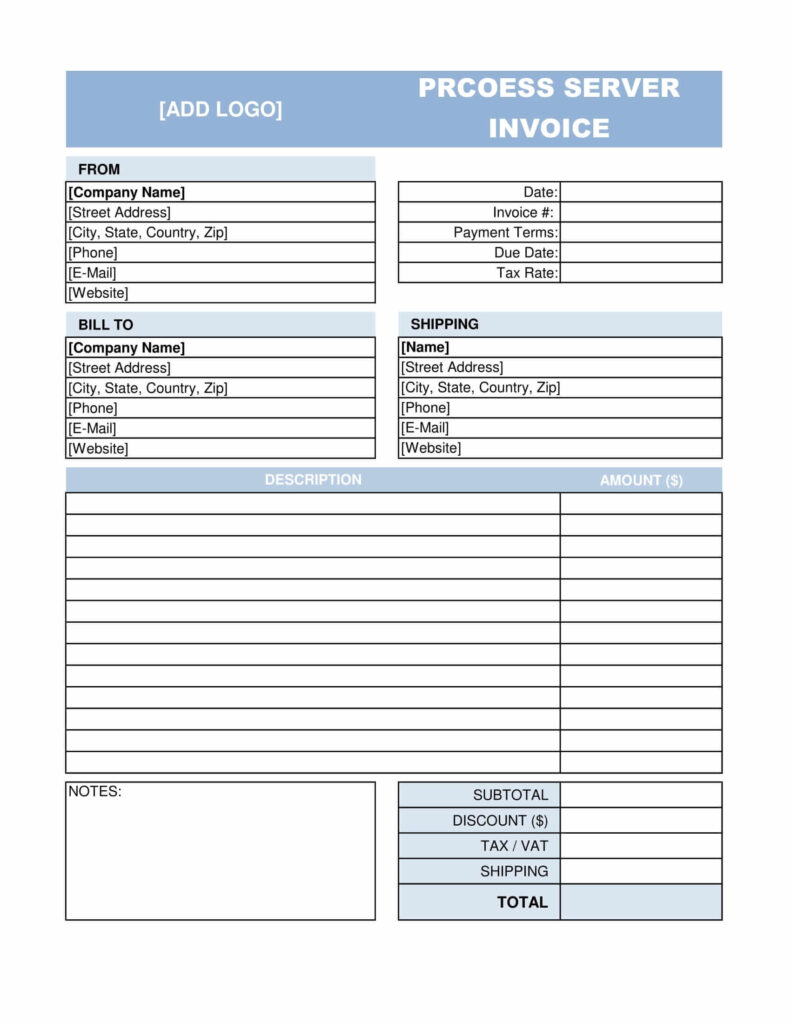 Process Server Invoice Template