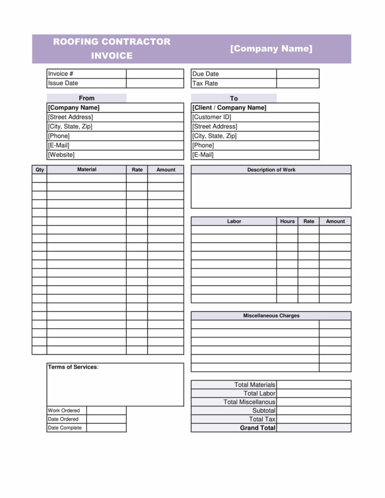 Roofing Contractor Invoice Template