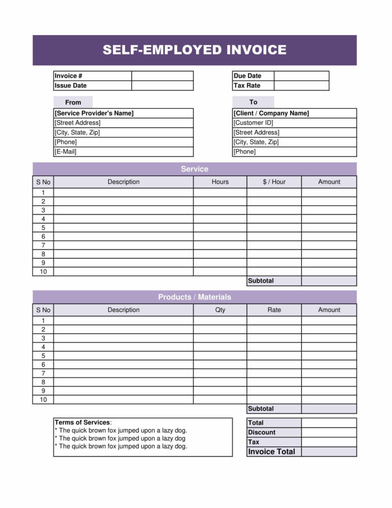 Self Employed Invoice Template