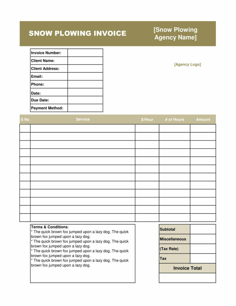 Snow Plowing Invoice Template