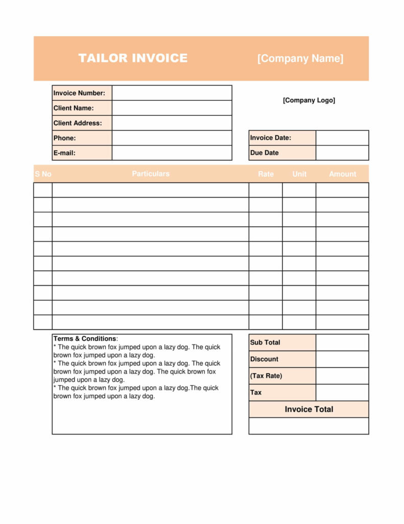 Tailor Receipt Template for Invoice