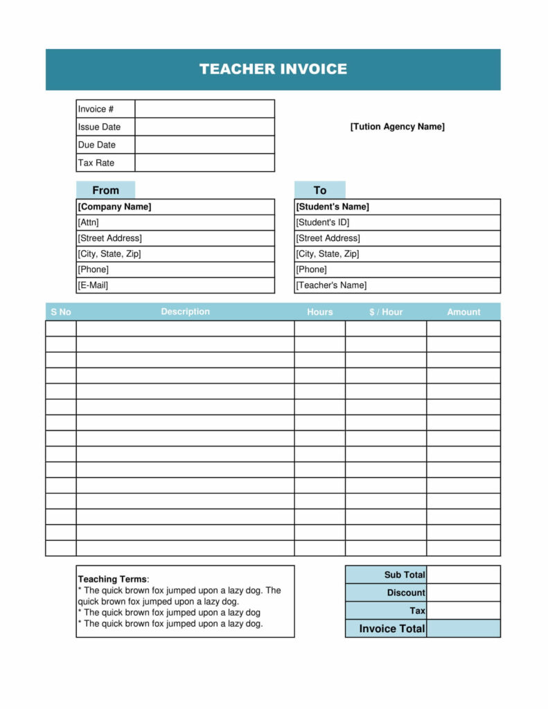 Teacher Invoice Template