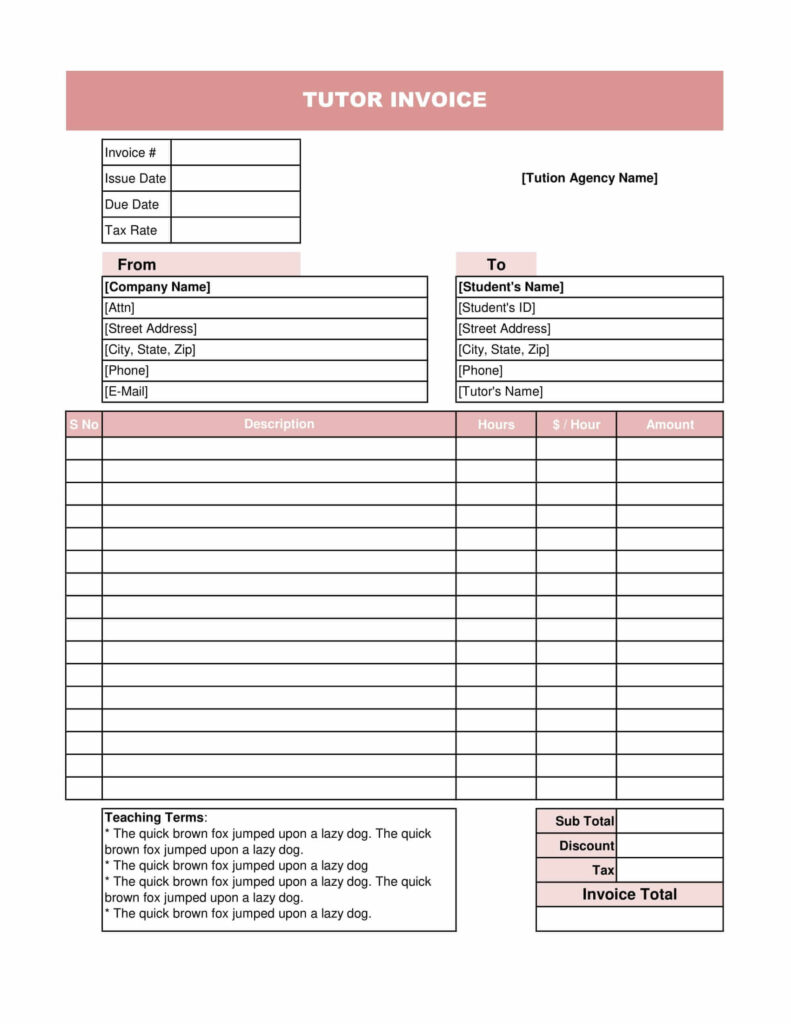 Tutoring Invoice Template