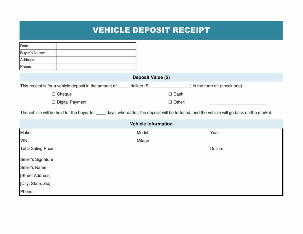 Vehicle Deposit Receipt Template