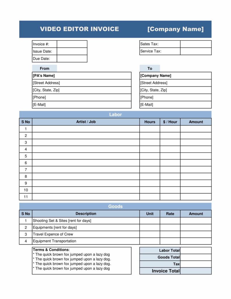 Video Editor Invoice Template