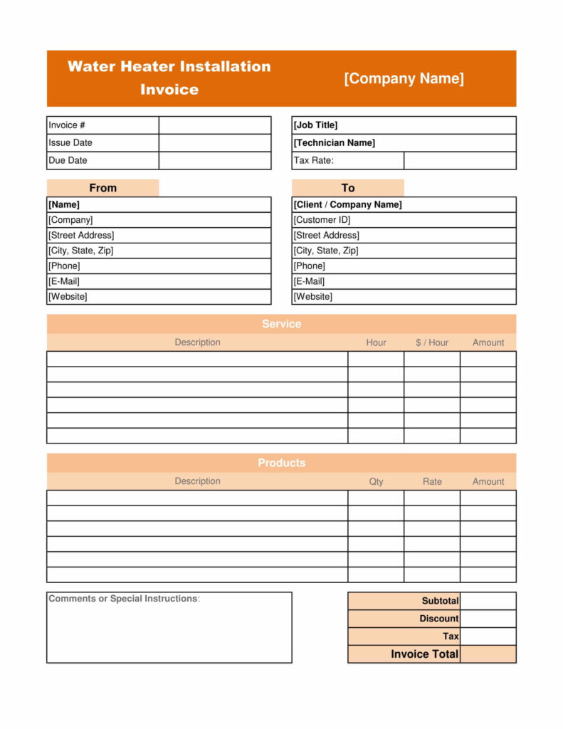 Water Heater Installation Invoice Template